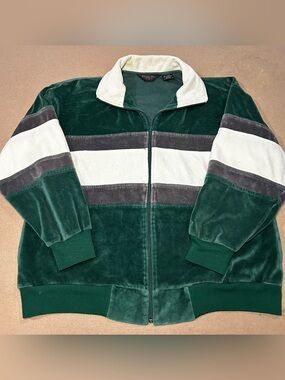 Vintage Christian Dior Monsieur Velour Track Jacket M Green Gray White 80s 90s